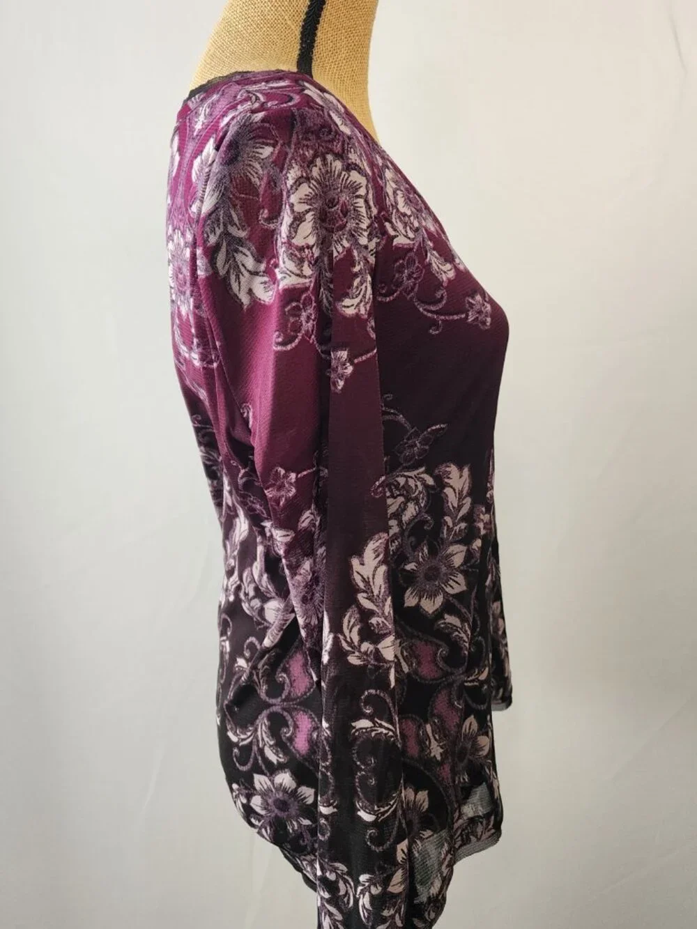 Y2K Axcess Purple Floral Women's L Fairycore Sheer Mesh Top - FLAW - Picture 3 of 15